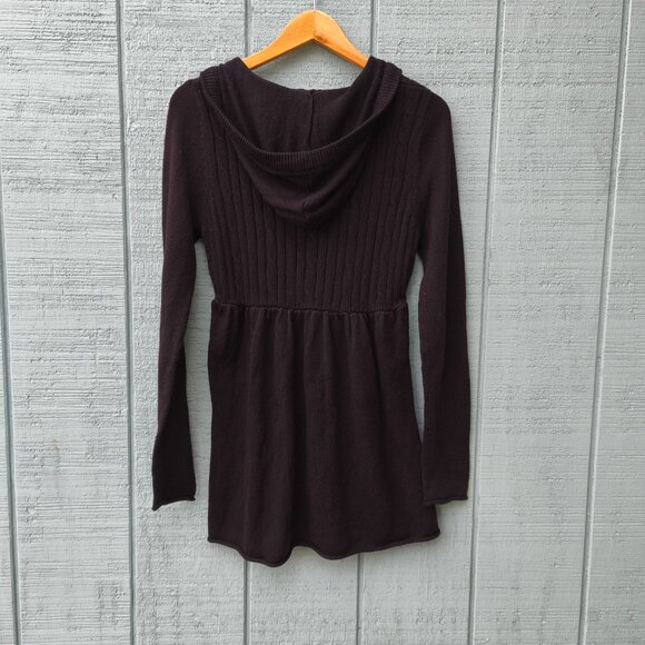 y2k Roxy Cable Knit Babydoll Hooded Sweater sz M Black Coquette Whimsygoth - Picture 7 of 10
